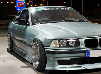 BMW E36 Vented Front Over-Fenders by K2 Industries, showcasing the custom vented design and fitment for 1990-1999 models