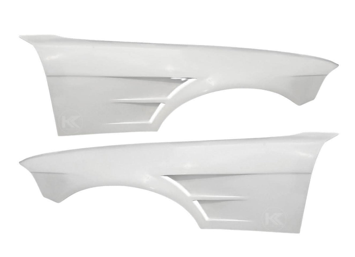 BMW E36 Vented Front Over-Fenders by K2 Industries, showing the vented design and fitment for 1990-1999 BMW E36 models.