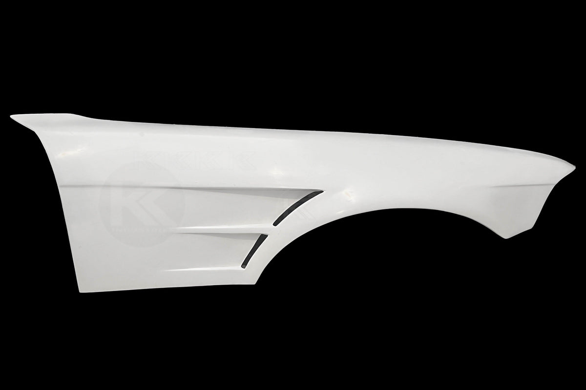 BMW E36 Vented Front Over-Fenders by K2 Industries, showcasing sleek metal design and vented details for 1990-1999 model.