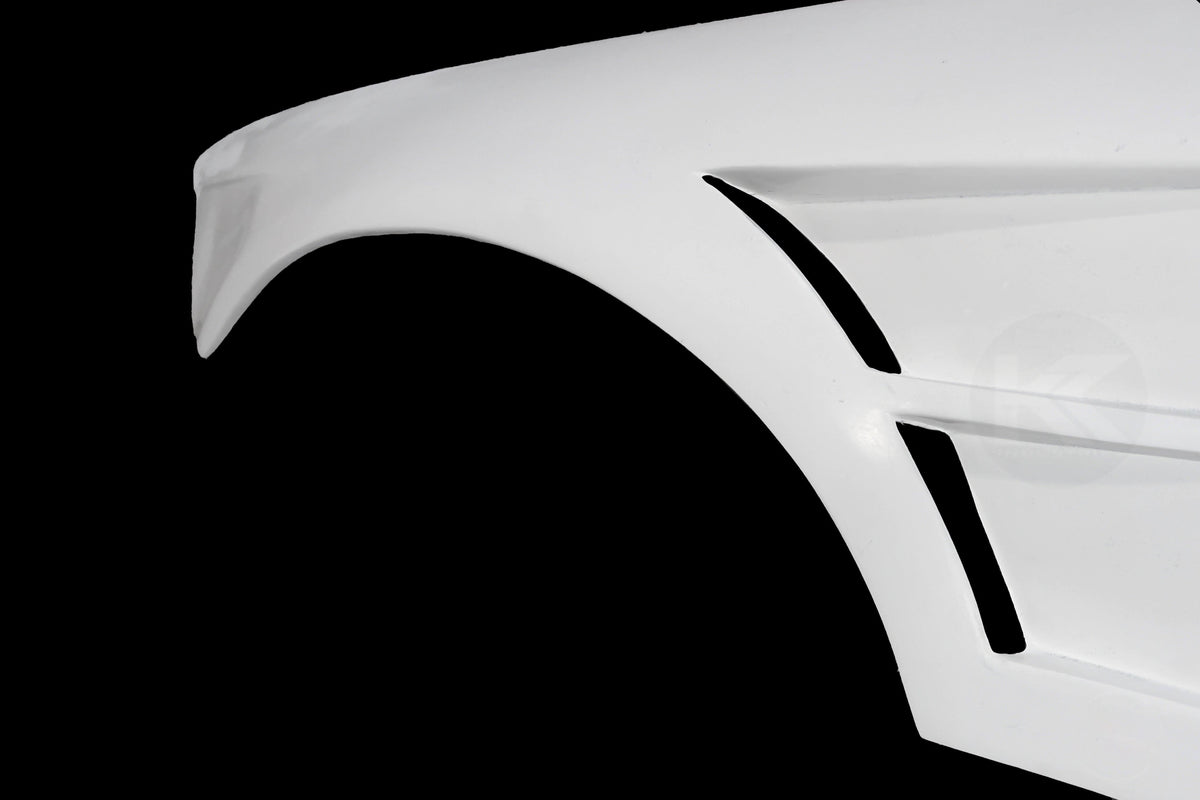 BMW E36 Vented Front Over-Fenders by K2 Industries, showing close-up of vented design on front wheel arches for 1990-1999 models.