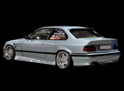 BMW E36 Vented Front Over-Fenders by K2 Industries, showing close-up of vented design fitting front wheel arches.