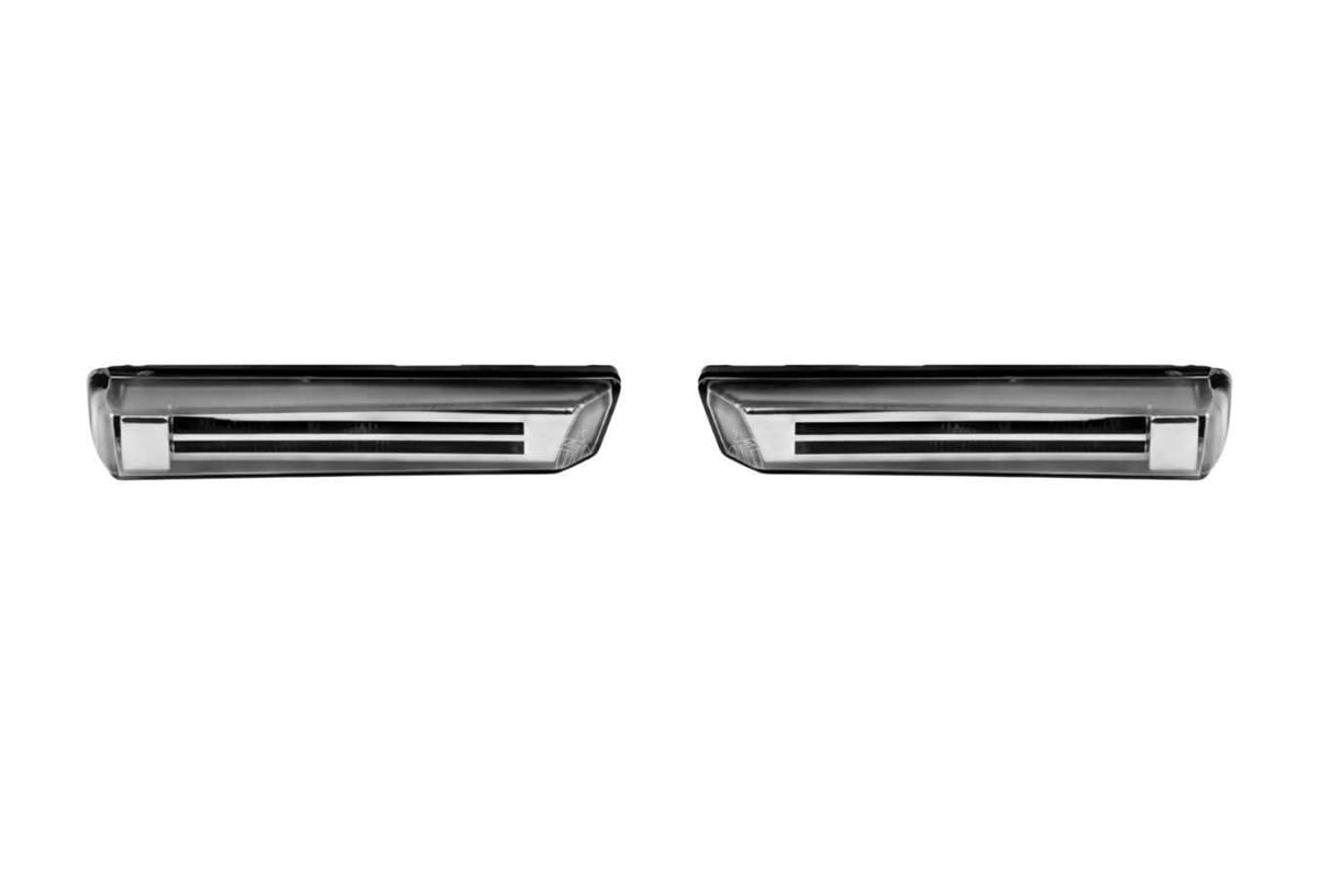 BMW E38 E46 M3 crystal side marker light with clear and smoke lens, amber and white LED indicators from K2 Industries (1995-2006).