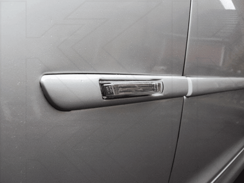 BMW E38 7-Series E46 M3 side indicator light with crystal clear and smoked lens, white and amber LED side marker by K2 Industries.