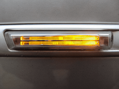 BMW E38 7-Series E46 M3 crystal side indicator light with clear and smoke lenses, white and amber LED markers by K2 Industries