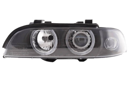 BMW E39 5-Series Xenon Angel Eye Rings Headlights by K2 Industries, showing the illuminated angel eye rings on the headlight units.