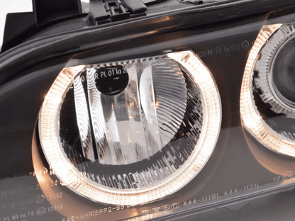 BMW E39 5-Series Xenon Angel Eye Rings Headlights by K2 Industries showing dual illuminated rings on black housing, 1995-2000 model