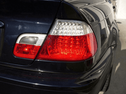 Set of four BMW E46 2D Depo LED tail lights, compatible with 1999-2003 models, by K2 Industries, showing the LED light design.