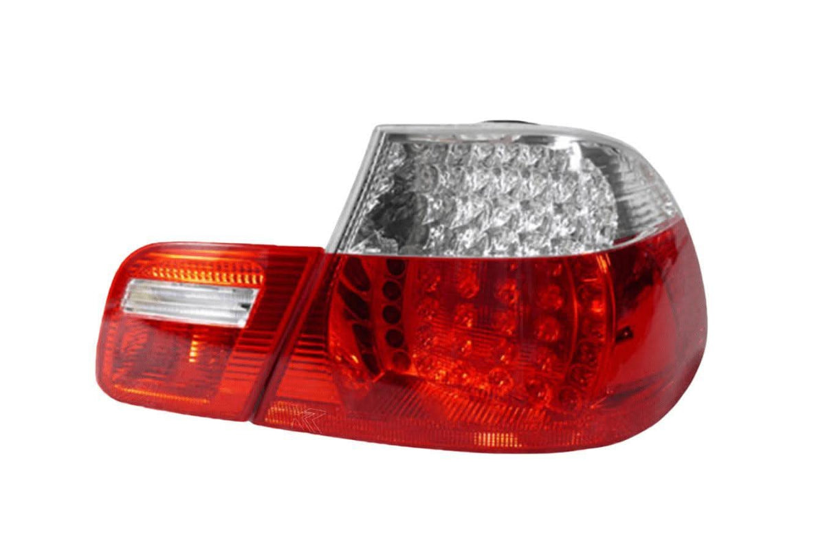 BMW E46 2D Depo LED Tail Lights set by K2 Industries, four-piece tail light assembly for 1999-2003 models.