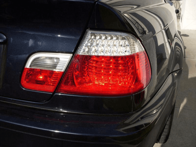 BMW E46 2D Depo LED tail lights set with 4 pieces, for 2004-2006 models, by K2 Industries, showing close-up of LED light assembly.