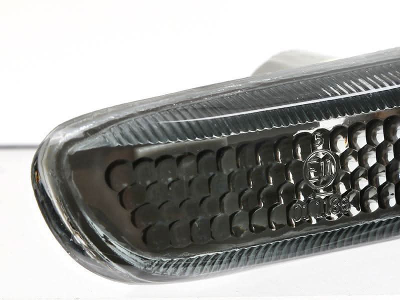 BMW E46 2D Cabrio and 99-01 BMW 4D/5D side marker lights in crystal clear or smoke finish, by K2 Industries.