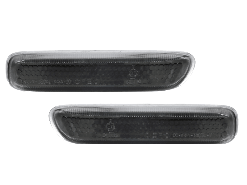 BMW E46 2D Cabrio and 99-01 4D/5D side indicator lights by K2 Industries, crystal clear or smoke finish, mounted on vehicle side.