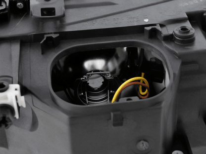 BMW E46 3-Series Coupe black OE+ Angel Eyes headlights by K2 Industries, featuring sleek design for 2002-2005 models