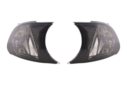 BMW E46 coupe and convertible smoked clear clip-on corner lights by K2 Industries, for 1998-2001 models.