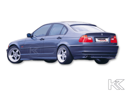 BMW E46 Sedan Rieger Rear Skirt Extension V1 side skirts by K2 Industries for 1998-2001 model, showing the rear side profile.