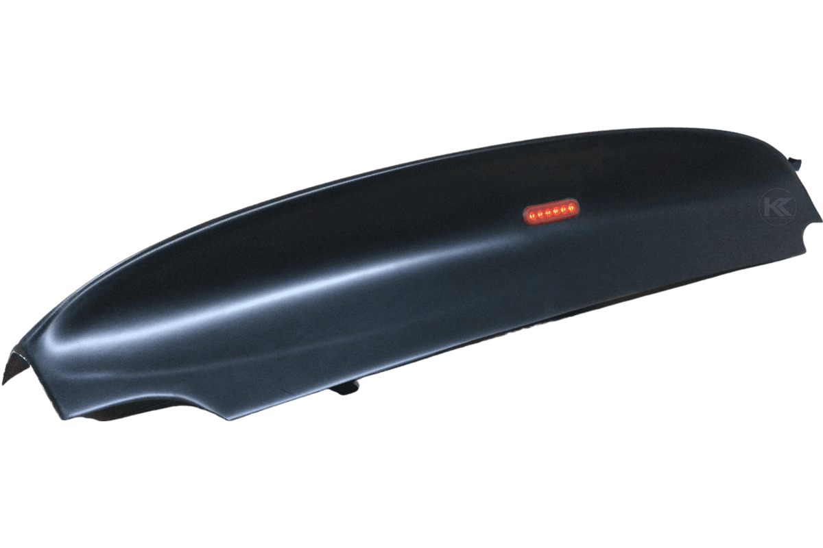 BMW E46 Sedan Series 3 CSL-inspired ducktail spoiler by K2 Industries, shown mounted on a 1999-2005 vehicle.
