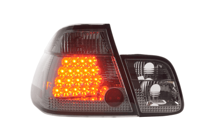 BMW E46 Sedan smoked Altezza style LED taillights for pre-facelift models, with sleek smoked lens and LED design from K2 Industries