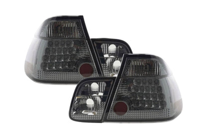 BMW E46 Sedan smoked Altezza style LED taillights for pre-facelift models, featuring sleek smoked lens and modern LED design.
