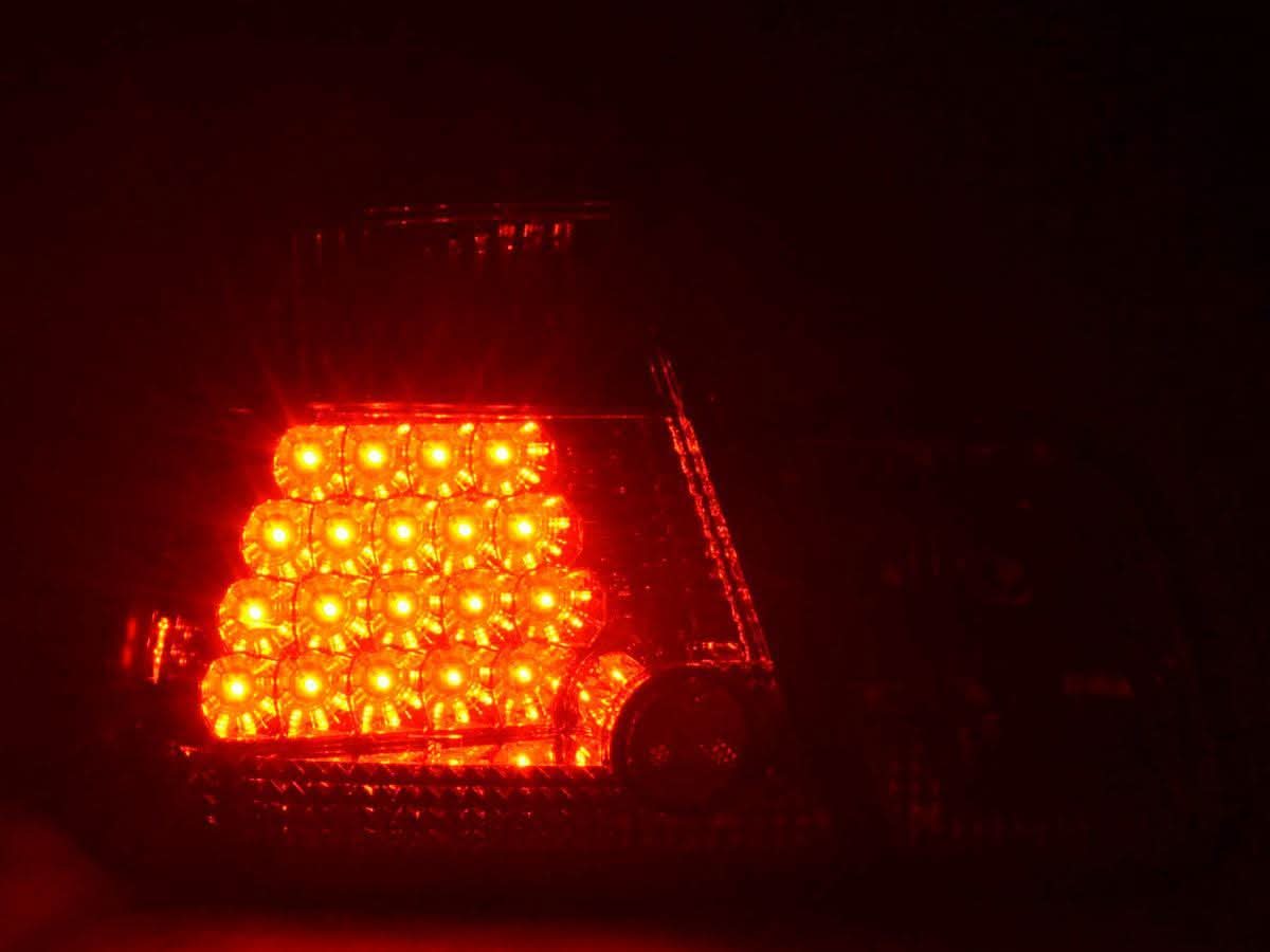 BMW E46 sedan smoked Altezza style LED taillights for pre-facelift models (1998-2001) by K2 Industries, showing the sleek tail light design.
