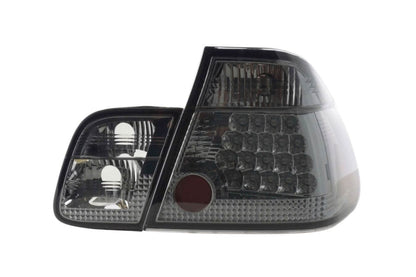 BMW E46 Sedan smoked Altezza style LED tail lights for pre-facelift models, featuring sleek smoked lenses and modern LED design.