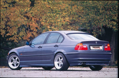 BMW E46 Sedan, Compact, Touring side skirts by Rieger "Twisty" from K2 Industries, showing sleek automotive styling.