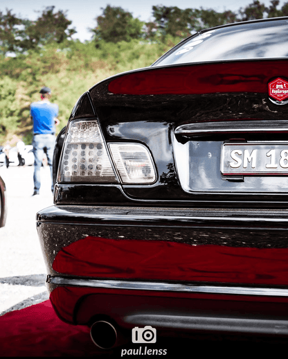 BMW E46 Coupe clear smoked LED tail lights by K2 Industries, showing the sleek design and smoked lens detail.