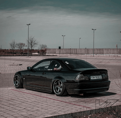 BMW E46 Coupe clear smoked LED tail lights by K2 Industries, showcasing sleek design and modern LED lighting.