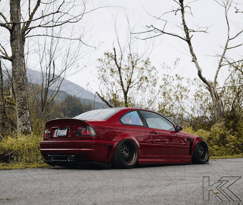 BMW E46 Coupe clear smoked LED tail lights by K2 Industries, showcasing sleek design and modern lighting features.