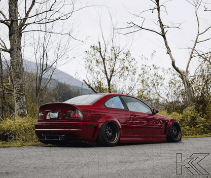 BMW E46 Coupe clear smoked LED tail lights by K2 Industries, showcasing sleek design and modern lighting features.