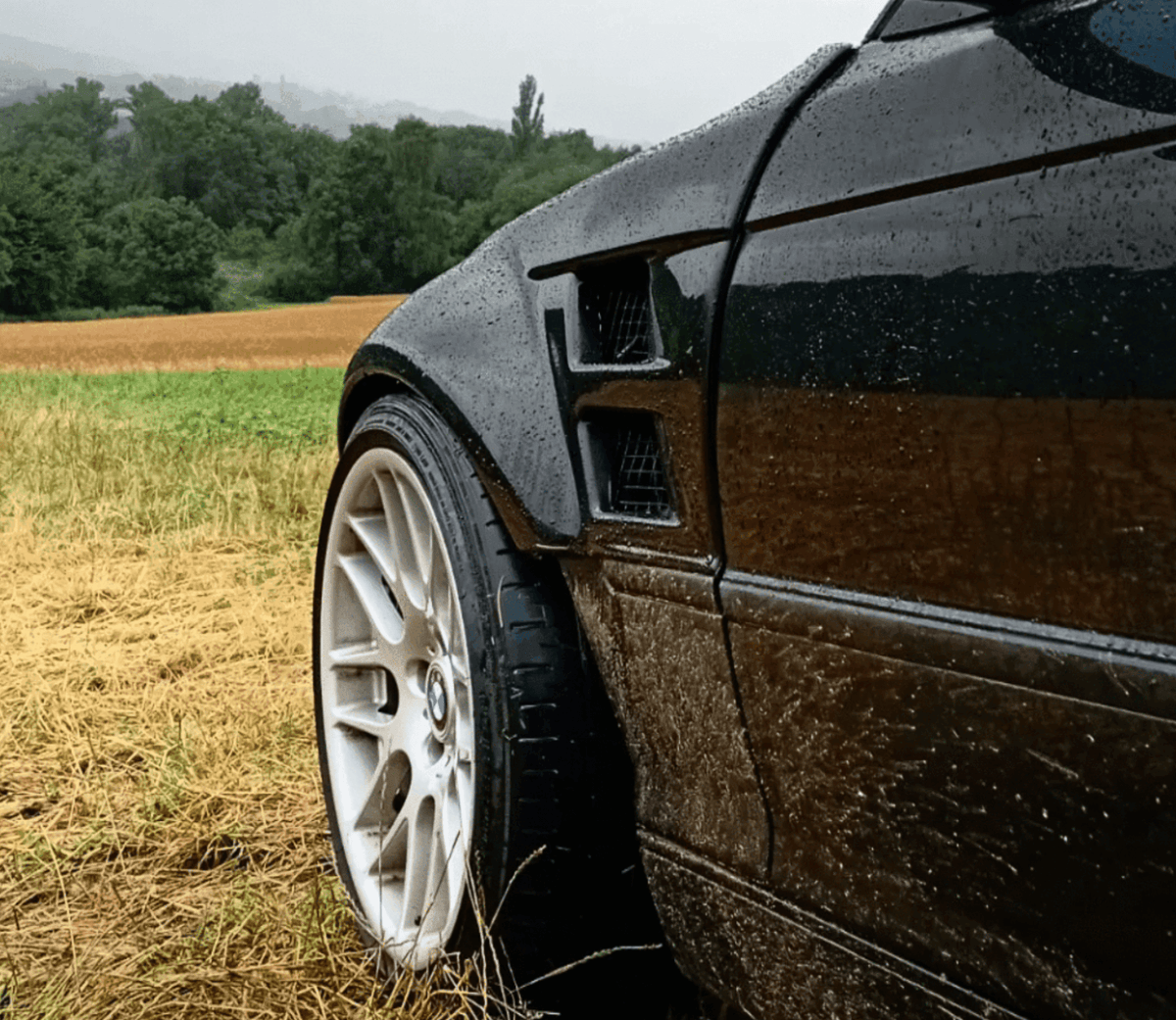 BMW E46 Touring Series 3 wide body kit by K2 Industries, showing the custom front and side panels for 1997-2005 models.
