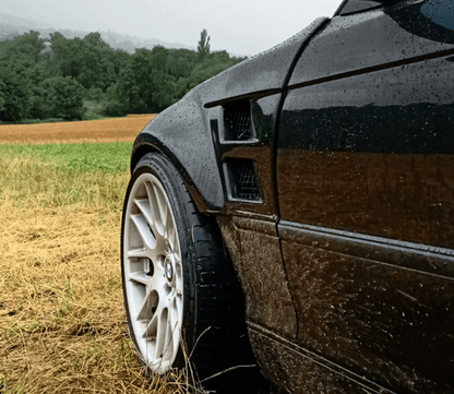 BMW E46 Touring Series 3 wide body kit by K2 Industries, showing the custom front and side panels for 1997-2005 models.