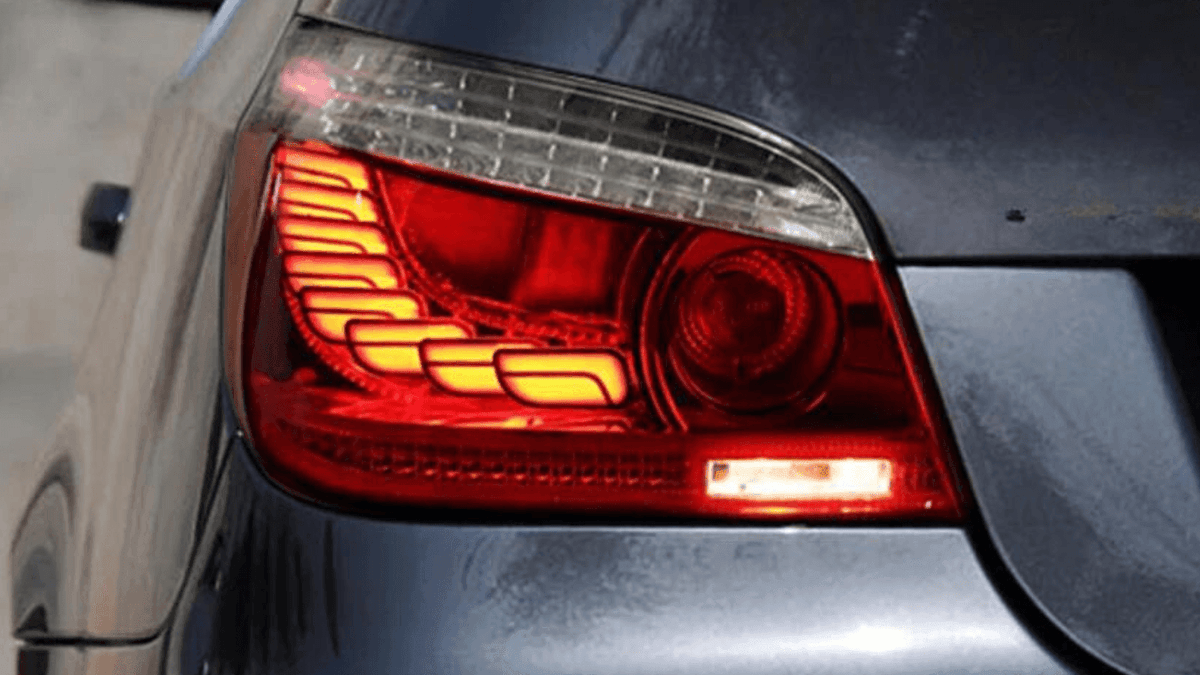 BMW E60 5 Series GTS Style LED tail lights by K2 Industries, showing sleek red and clear lens design on a 2004-2010 sedan.