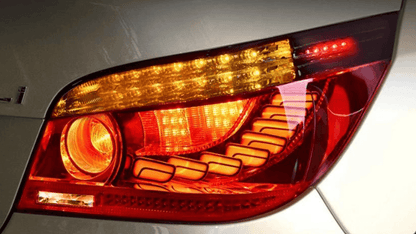 BMW E60 5 Series GTS Style LED tail lights by K2 Industries, showcasing sleek red and clear lens design for 2004-2010 models.