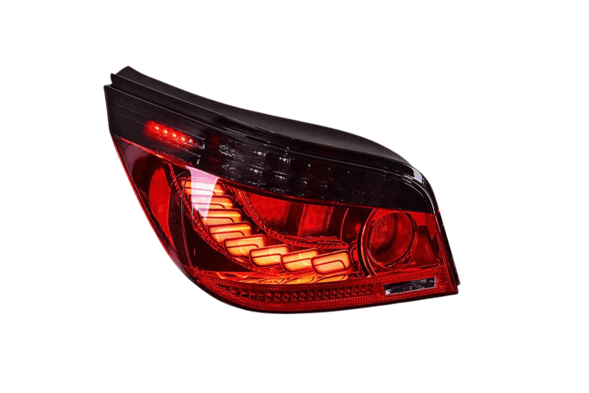 BMW E60 5 Series GTS Style LED tail lights by K2 Industries, showing sleek, red and clear lens automotive tail light assembly.