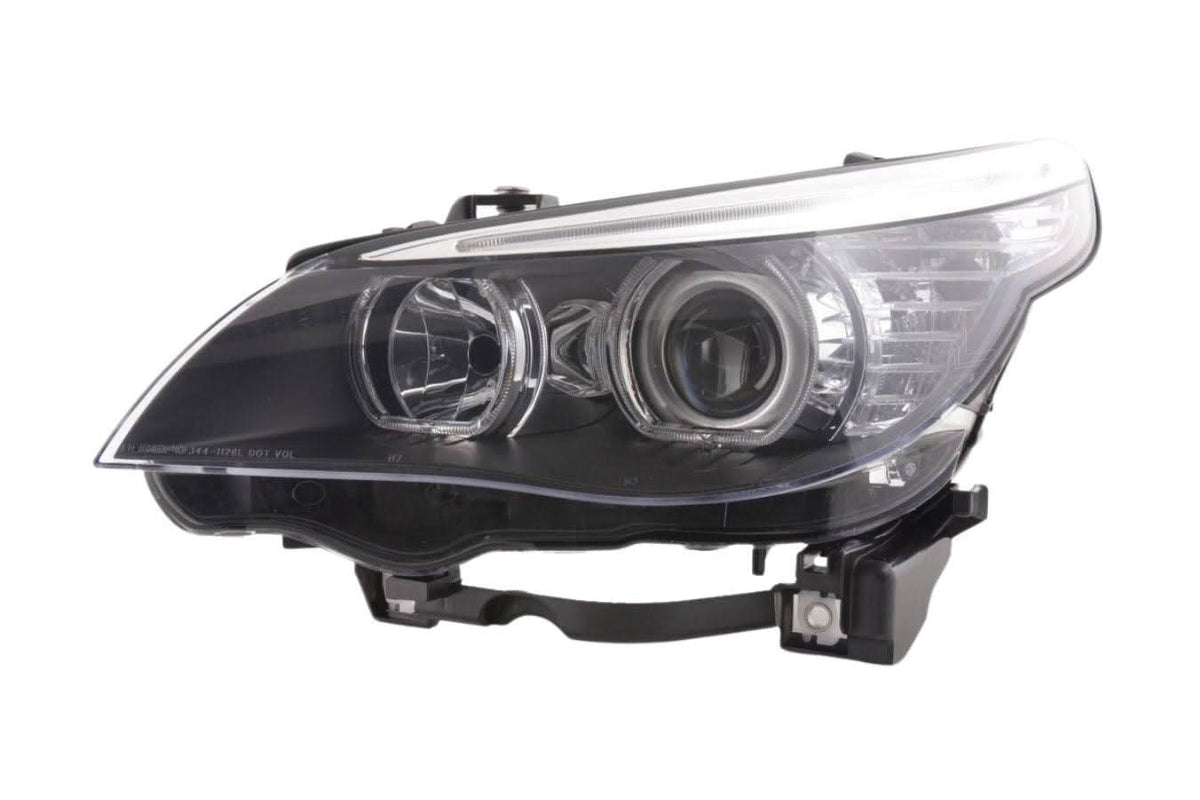 BMW E60 E61 5-Series LED headlights with OE+ Angel Eyes by K2 Industries, showing sleek headlight design for 2003-2006 models.