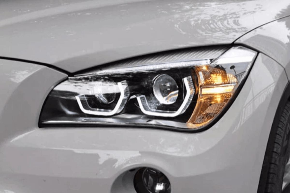 BMW E84 X1 headlights with modern angel eye and HID Bi-Xenon lights, designed for 2010-2015 models by K2 Industries