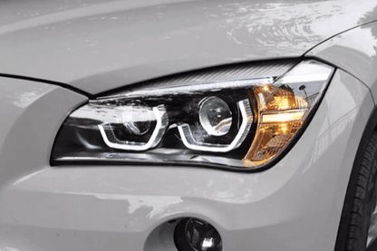 BMW E84 X1 headlights with modern angel eye and HID Bi-Xenon lights, designed for 2010-2015 models by K2 Industries