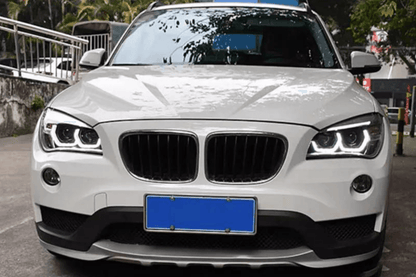 BMW E84 X1 headlights with modern angel eye and HID bi-xenon bulbs, designed for 2010-2015 K2 Industries headlight upgrade