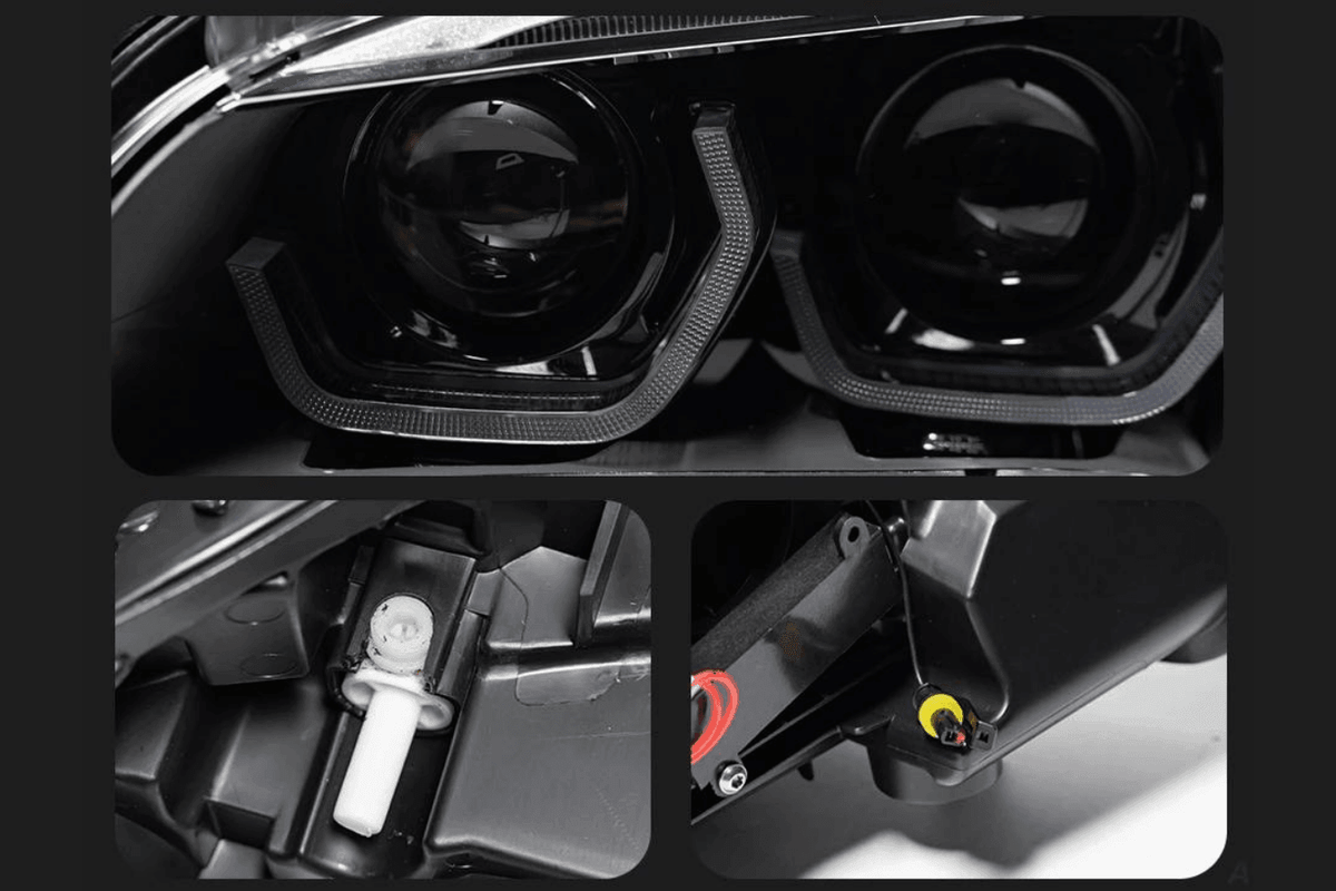 BMW E84 X1 headlights with modern angel eye and HID Bi-Xenon bulbs by K2 Industries, for 2010-2015 model.