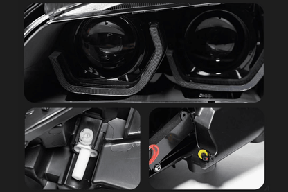 BMW E84 X1 headlights with modern angel eye and HID Bi-Xenon bulbs by K2 Industries, for 2010-2015 model.