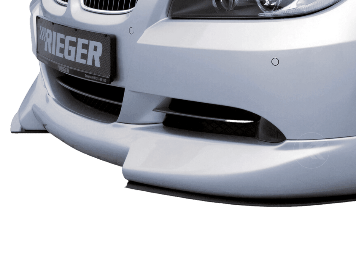 BMW E90/91 Rieger front lip by K2 Industries, an aerodynamic car spoiler enhancing the front bumper's sporty look.