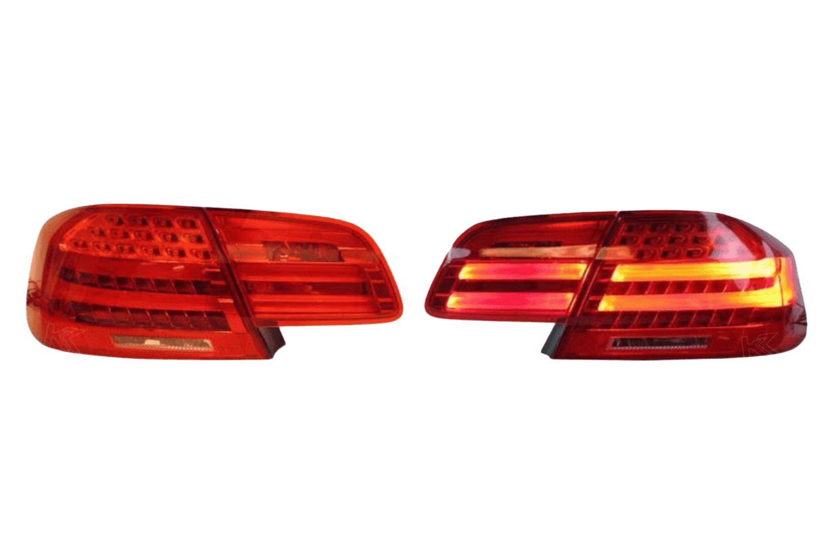 BMW E92 coupe LED tail lights by K2 Industries, set of 4 with wiring, featuring Euro LCI look for 2007-2010 models.