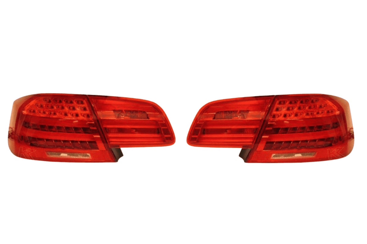 BMW E92 Coupe Euro LCI LED tail lights set by K2 Industries, four-piece with wiring, for 2007-2010 models.