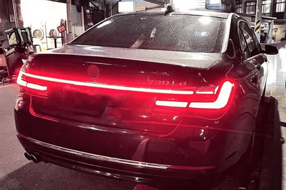 BMW F02 7 Series red LED luxury beam style tail lights by K2 Industries, showing sleek tail light design for 2008-2015 models.