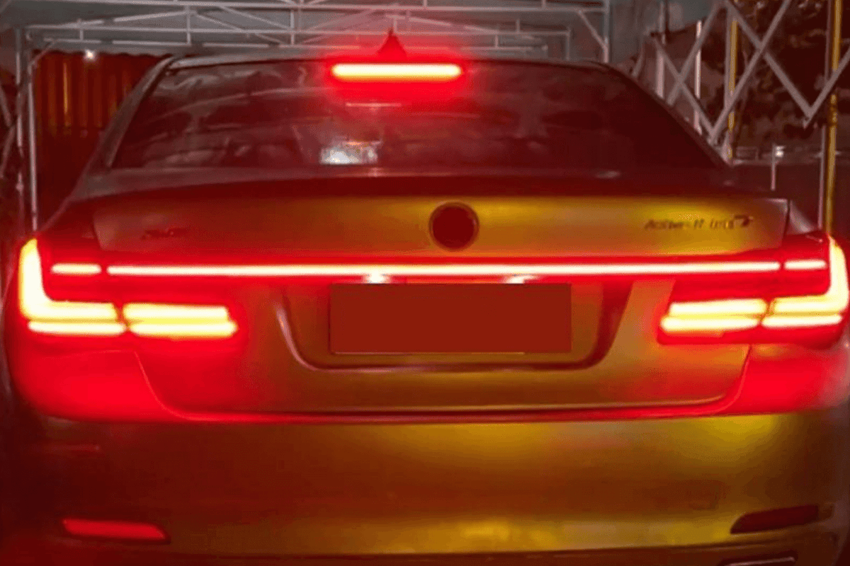BMW F02 7 Series red LED tail lights from K2 Industries, luxury beam style, designed for 2008-2015 model year.