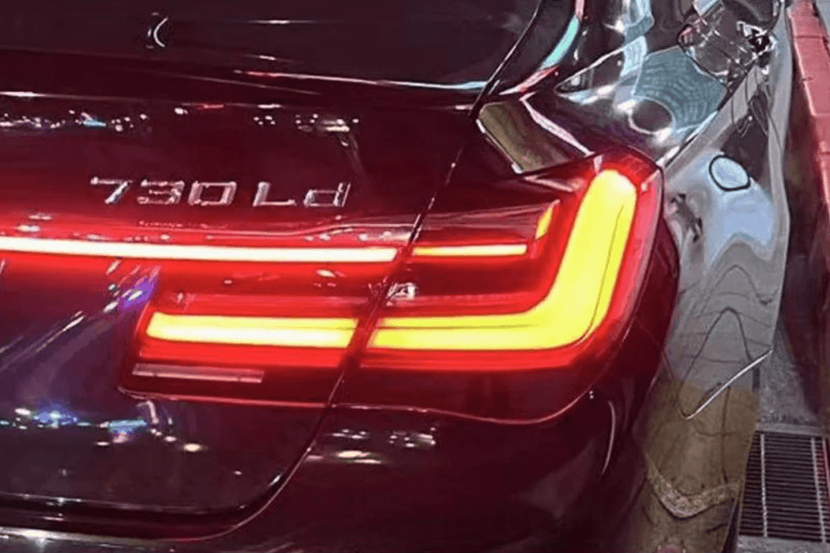 BMW F02 7 Series red LED tail lights by K2 Industries, showcasing luxury beam style design for 2008-2015 models.