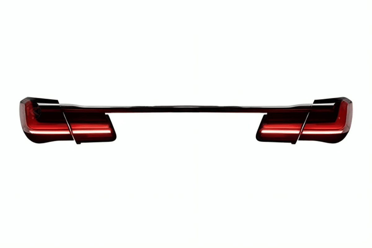 BMW F02 7 Series red LED luxury beam style tail lights by K2 Industries, showing sleek, illuminated rear lighting for 2008-2015 models.