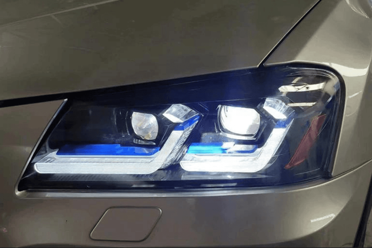 BMW F25 X3 2010-2013 modern style LED headlights by K2 Industries, showing sleek design and LED lighting elements.