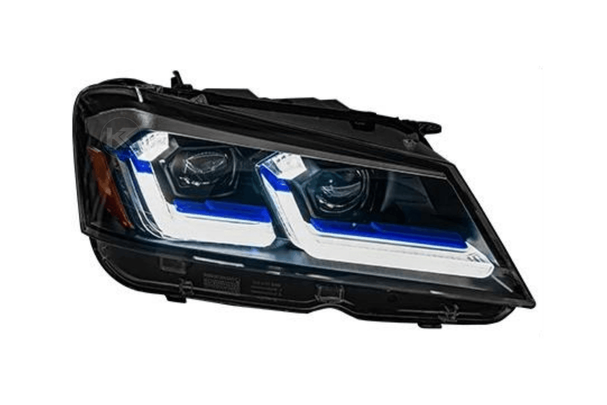 BMW F25 X3 LED headlights by K2 Industries, modern style headlights for 2010-2013 BMW X3 pre-LCI model, front view.