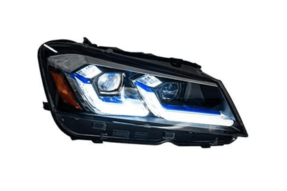 BMW F25 X3 Modern Style LED headlights by K2 Industries, front view showing sleek design for 2010-2013 models.