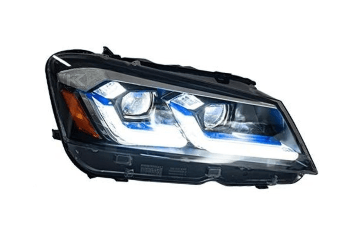 BMW F25 X3 Pre LCI modern style LED headlights by K2 Industries, showing sleek design and LED light elements for 2010-2013 models.